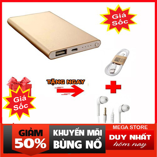 Sạc dự phòng vỏ nhôm 4600mah tặng kèm tai nghe iphone và cáp sạc micro - sạc dự phòng