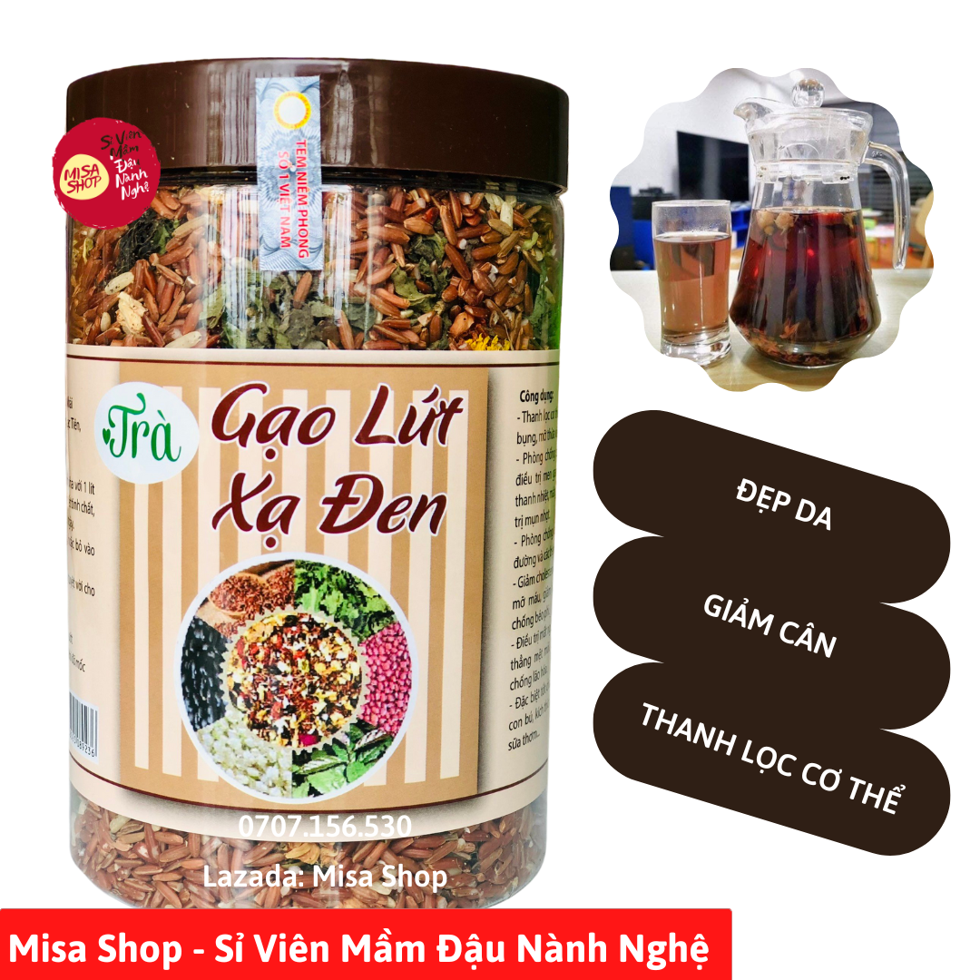 Hộp 500g Trà gạo lứt xạ đen đậu đen giúp giảm cân, đẹp da, giảm mỡ máu thanh lọc cơ thể giá rẻ