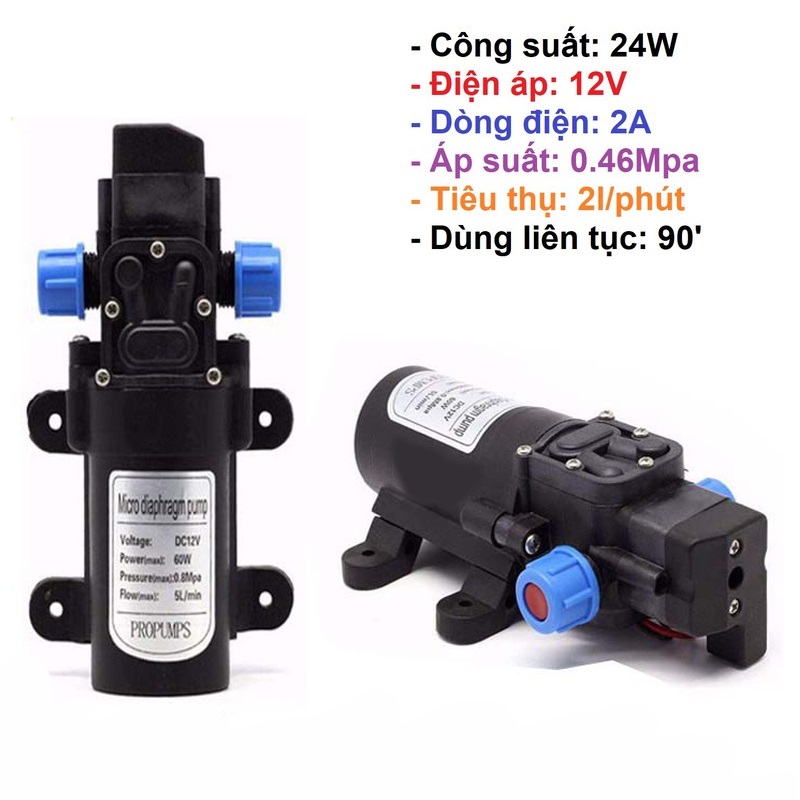 Máy bơm nước mini 12v áp lực cao đỉnh phong - bơm tăng áp mini bộ rửa xe mini, bộ tăng áp cho bình nóng lạnh, tăng áp cho máy giặt… Bảo Hành 12 Tháng