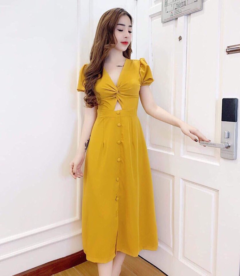 Đầm Nữ ( Váy Nữ ) Cát Hàn Xoắn Ngực Tôn Dáng Quý Phái Thời Trang Bambo