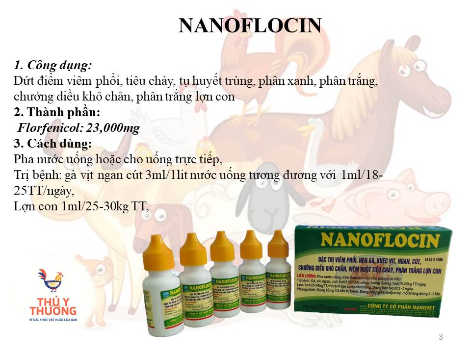 10 lọ 10ml nanoflocin dứt điểm hen khẹc gà, vịt, chim, cút , gà đá