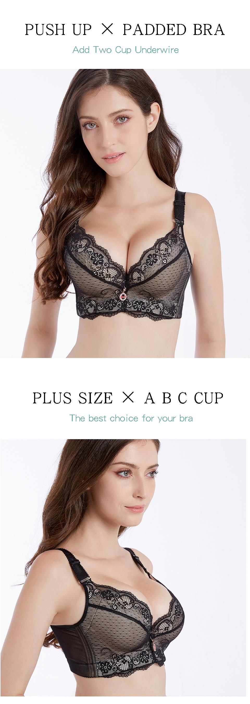 Push Up Padded Bras for Women Lace Plus Size Bra Add Two Cup