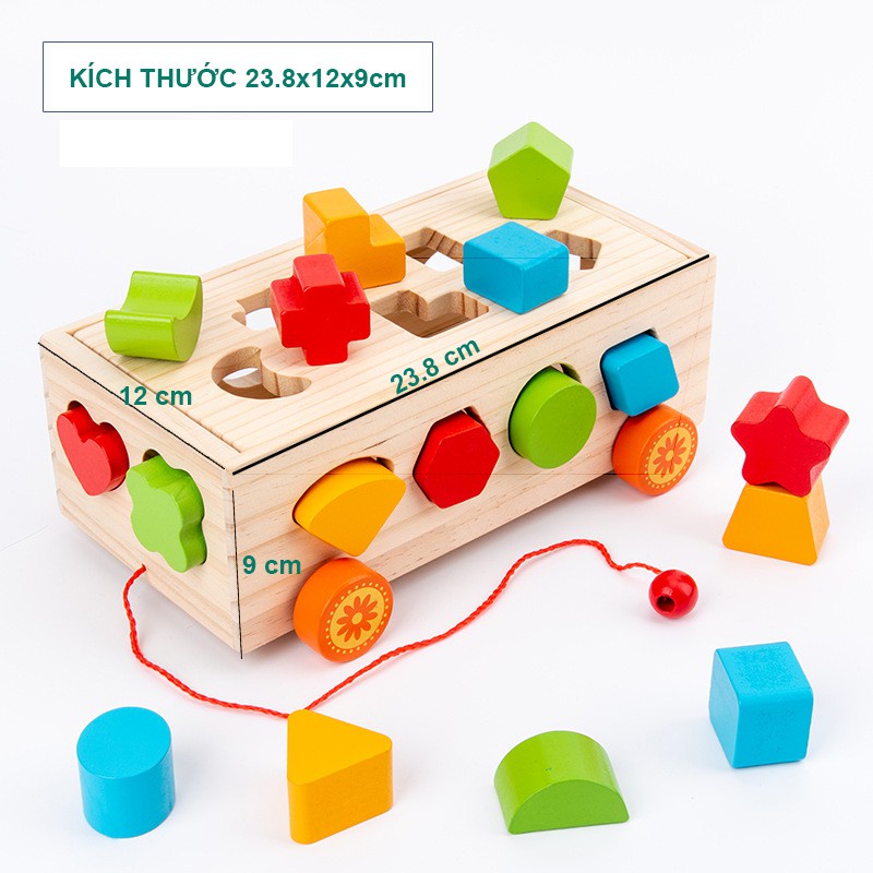Đồ Chơi Xe Kéo Thả Hình Khối Và Số Đếm bằng gỗ Giúp Bé Phát Triển Trí Não Đồ chơi gỗ montessori XKS SUVADO