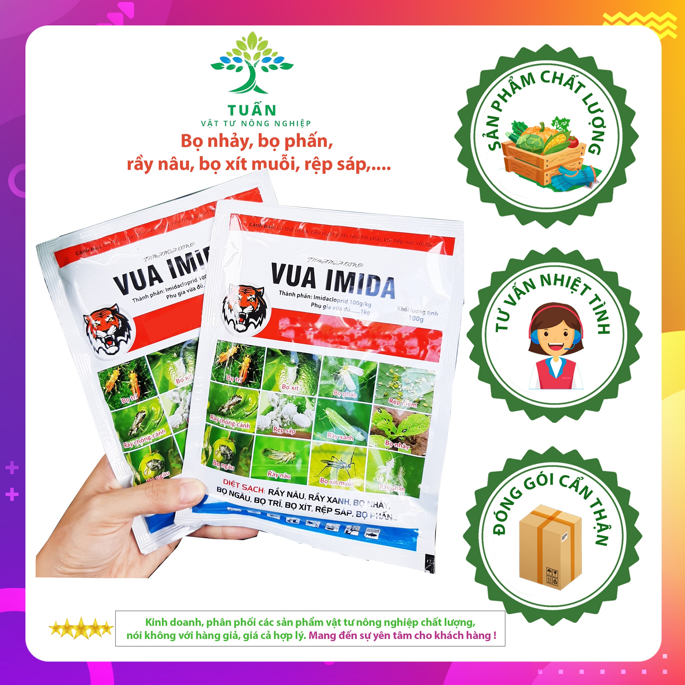 Trừ rầy nâu, bọ trĩ, rệp sáp, sâu bọ nhảy, bọ phấn Vua Imida 100WP