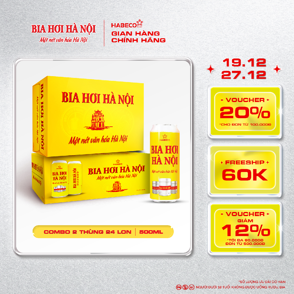  COMBO 2 Thùng 24 lon Bia Hơi Hà Nội – HABECO  500ml lon  