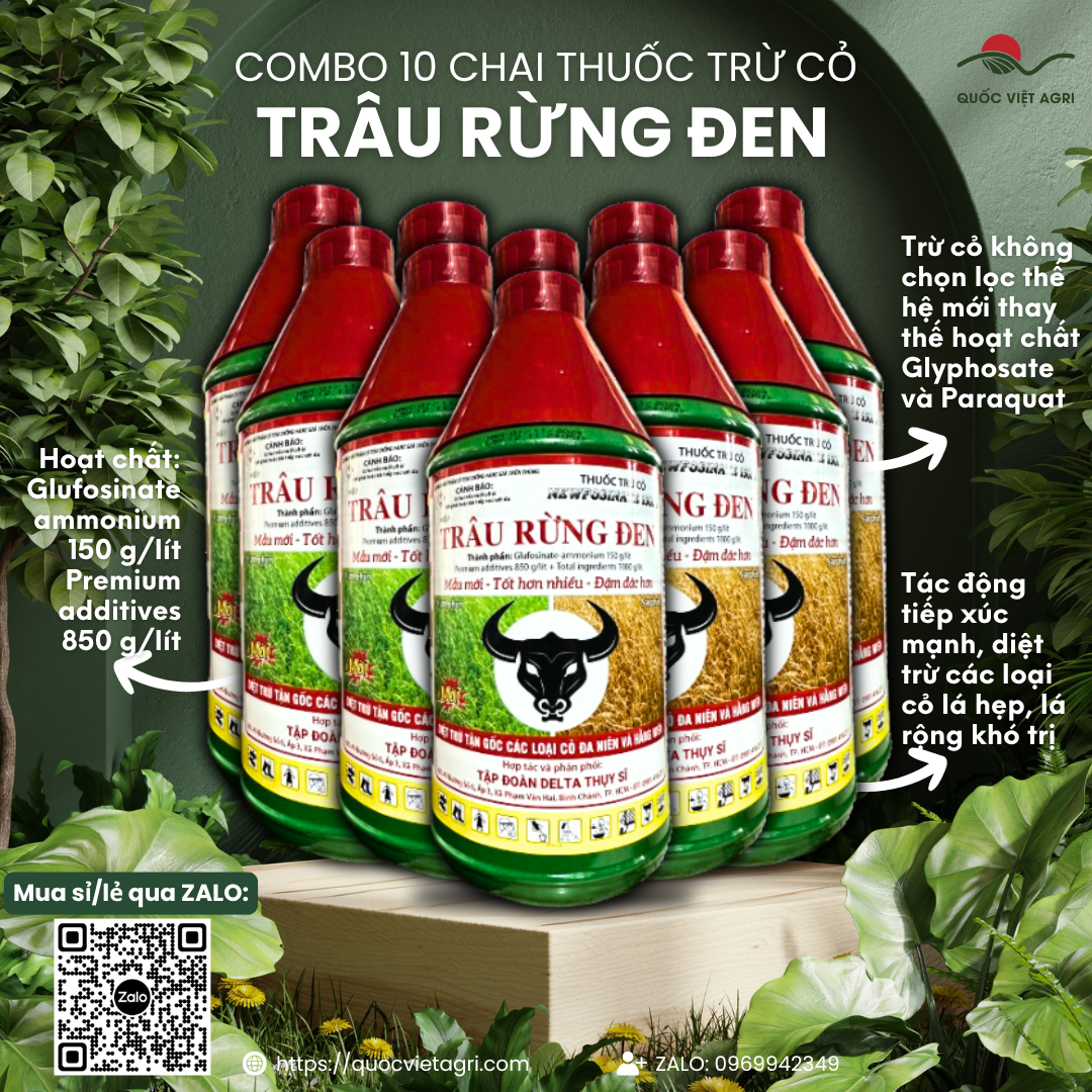 (Combo 10 chai) Thuốc trừ cỏ TRÂU RỪNG ĐEN (chai 900ml)