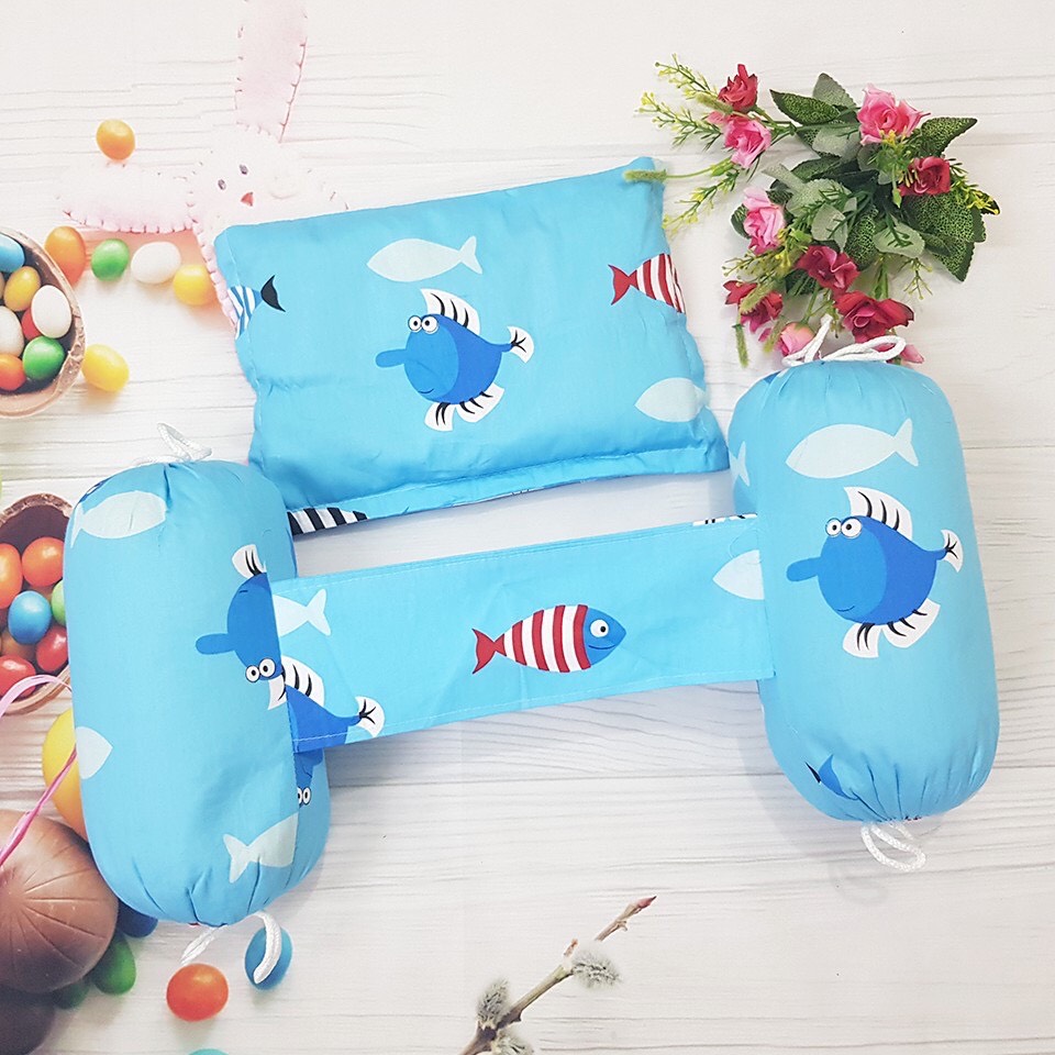 Bộ gối chặn vỏ đỗ cho bé sơ sinh, vải cotton thô Hàn quốc