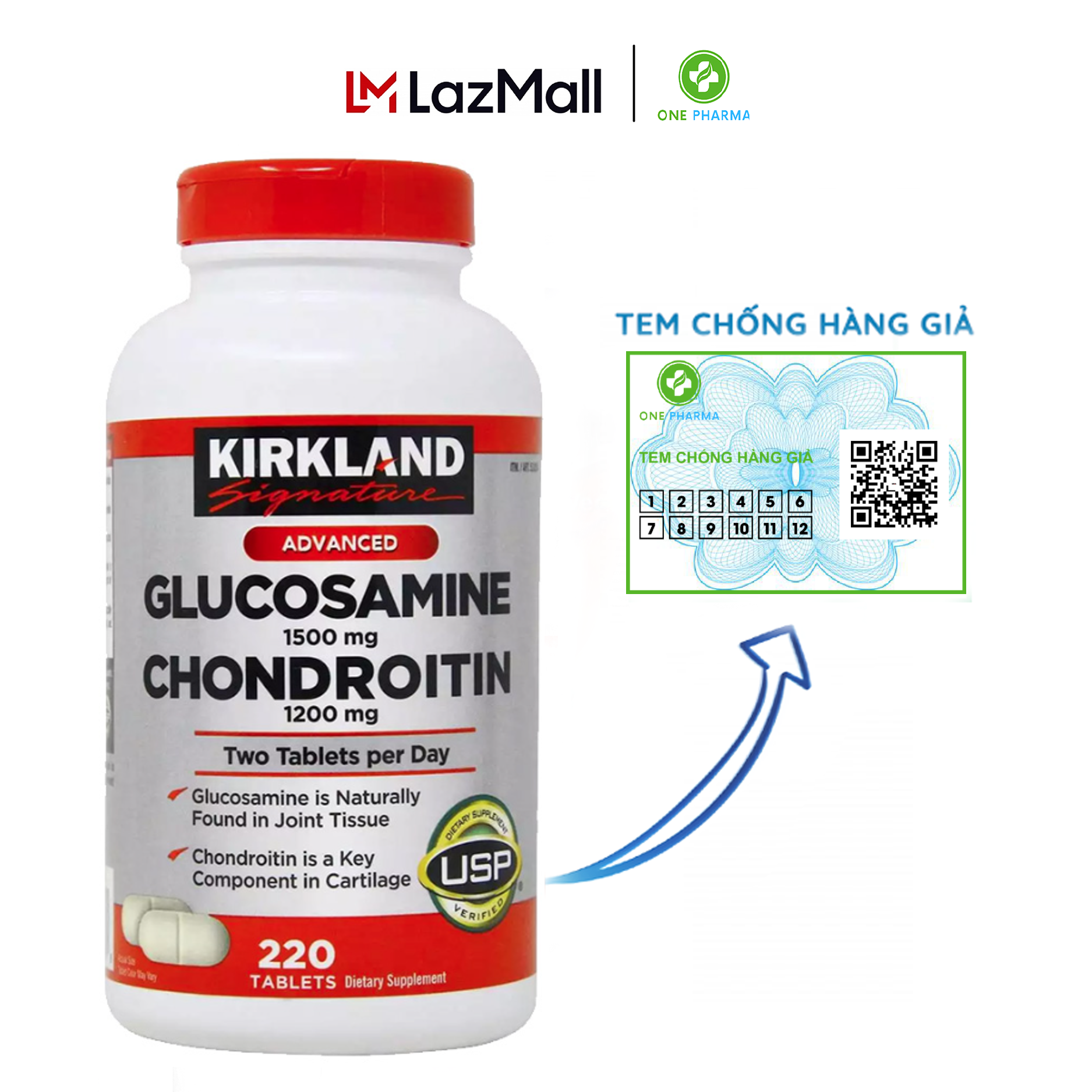 Viên uống bổ khớp Kirkland Glucosamine Chondroitin hàng nhập Mỹ 220 Viên