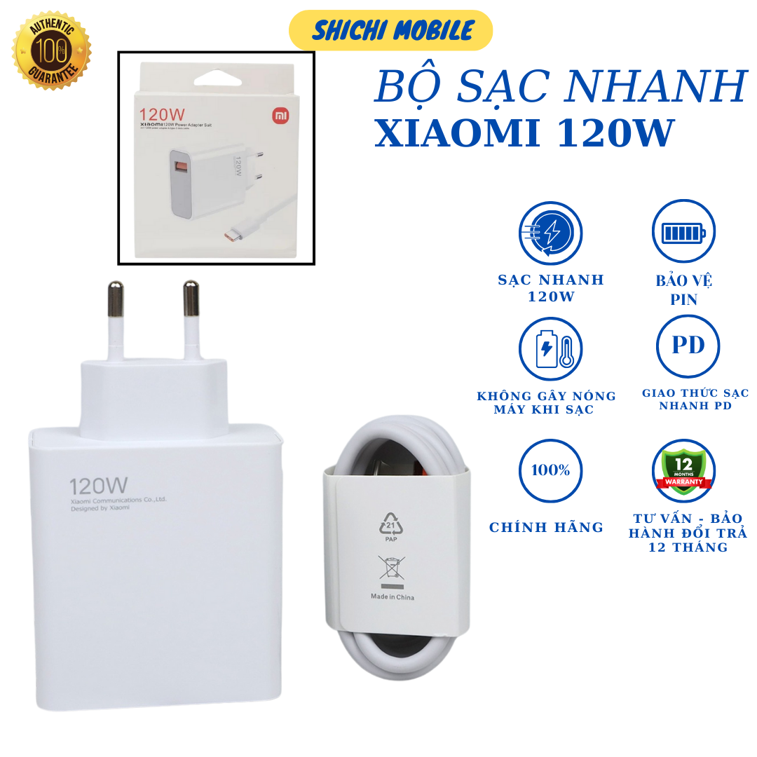 Sạc Xiaomi 120W Sạc Nhanh Siêu Tốc Cho Điện Thoại sạc nhanh bảo vệ thiết bị khi sạc bảo hành 12 tháng aulas