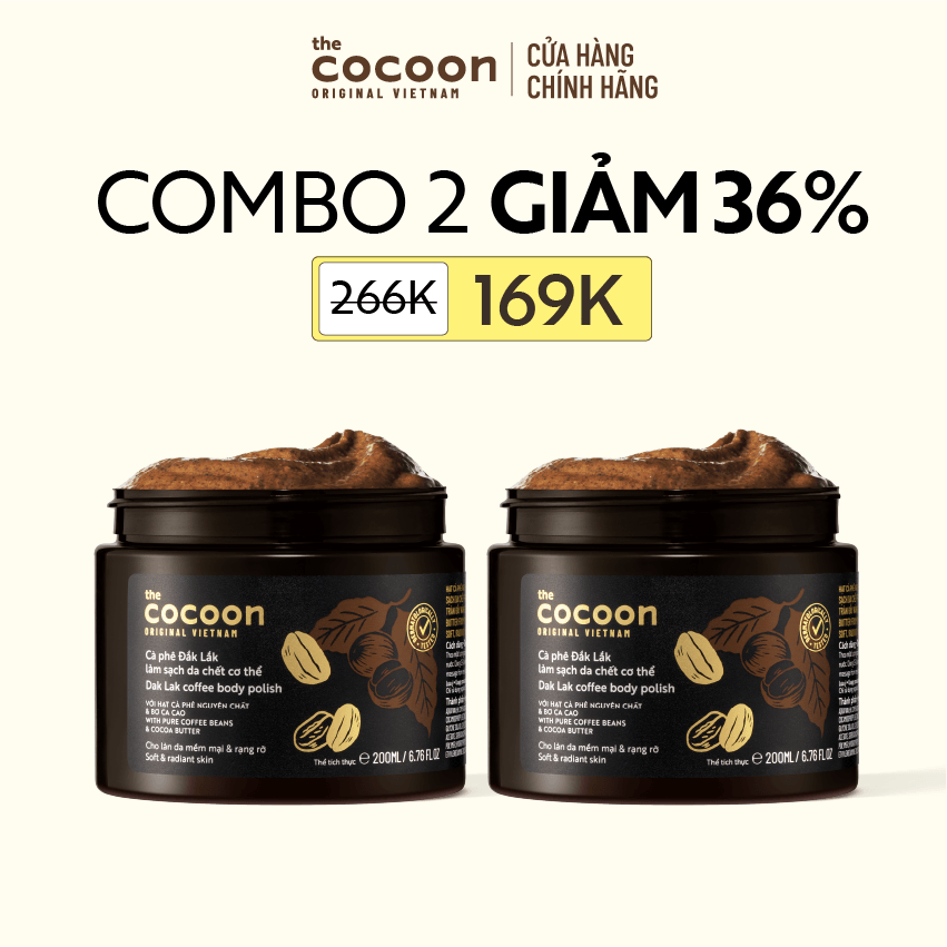 Combo 2 hũ Cà phê Đắk Lắk làm sạch da chết cơ thể Cocoon 200ml/hủ