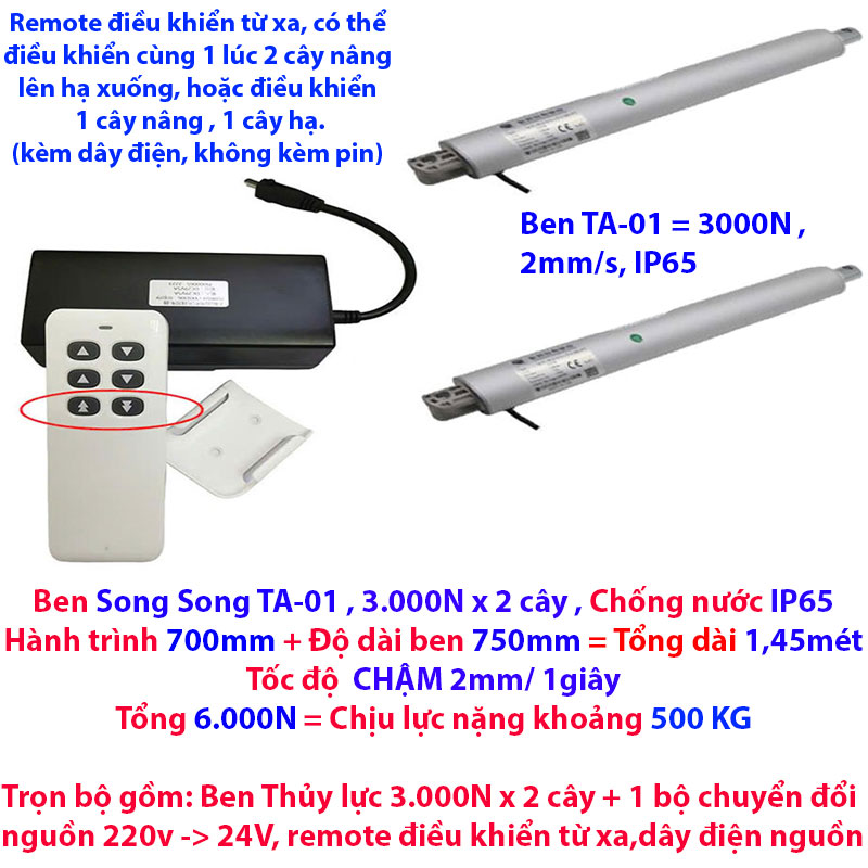 Hydraulic, Electric 24V 6000N – Automatic Electric Lift with Remote, Double/Single Lifts for Heavy Loads Giá 1,699,999 Đồng*Miễn phí vận chuyển