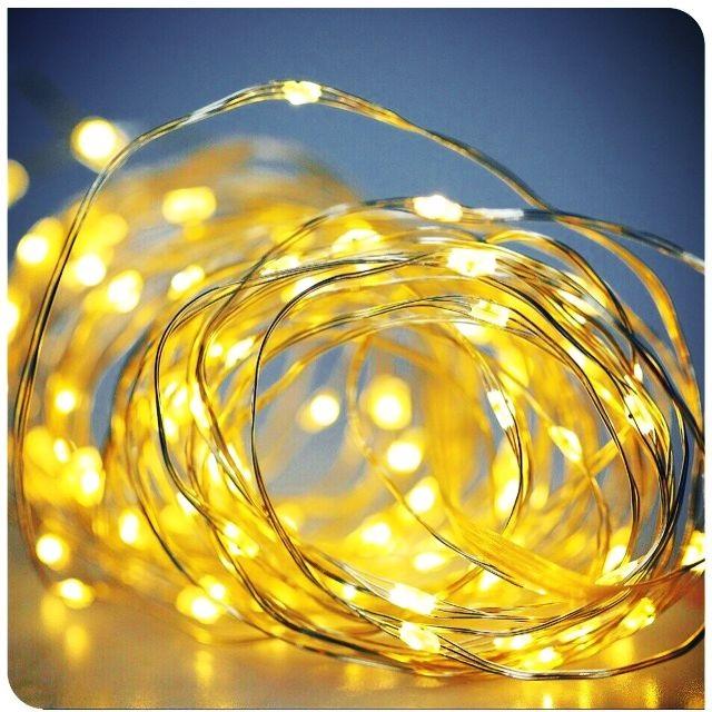 Dây đèn Led đom đóm Fairy Light 10 mét kèm pin - màu vàng nắng