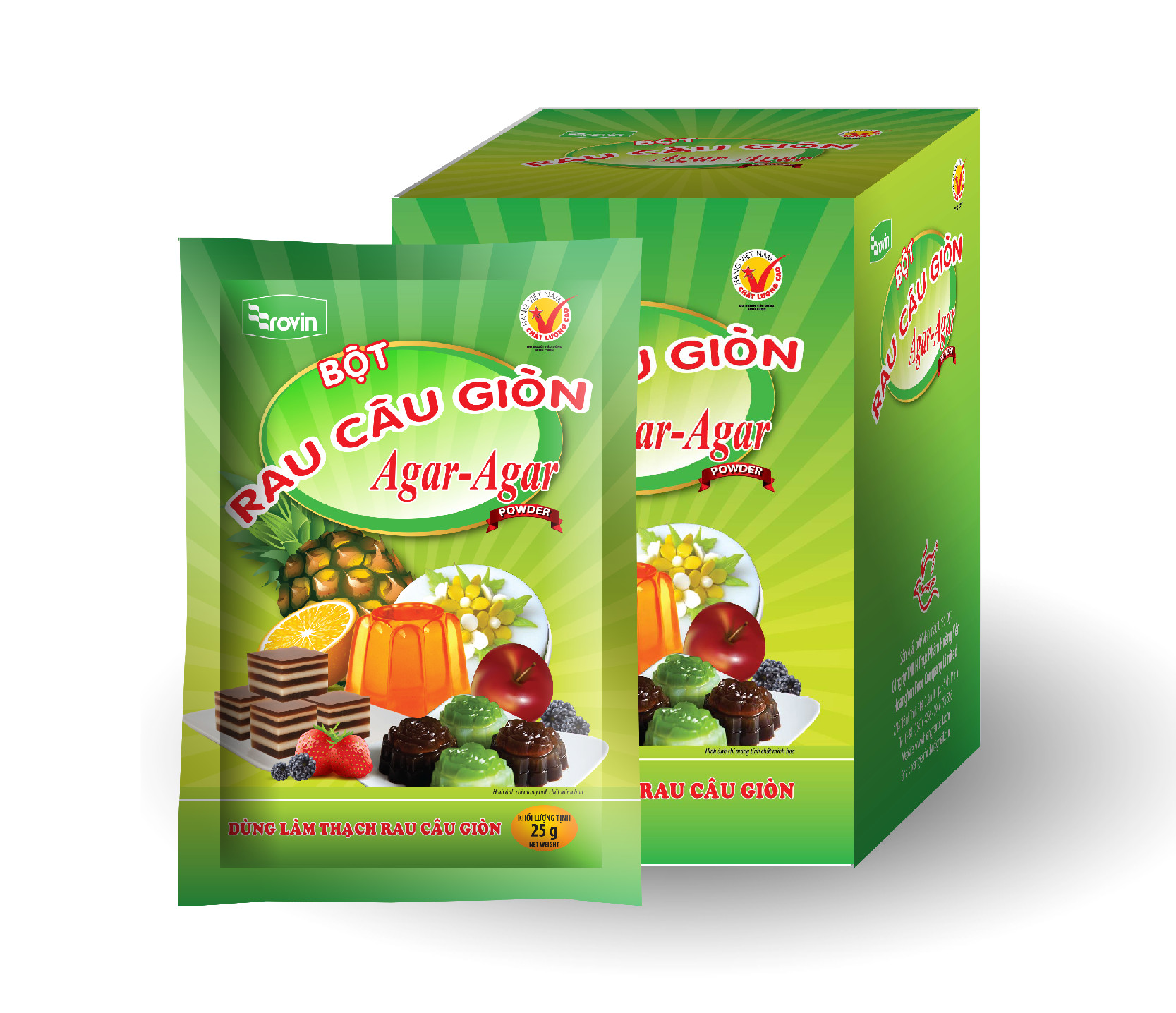 Hộp 10 gói bột rau câu giòn (agar) Rovin