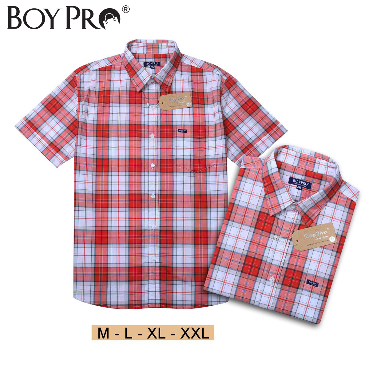 [MUA 2 GIAM 10K 3 GIAM 25K] Áo Sơ Mi Nam Sọc Caro Boypro Cao Cấp BP001 Sọc Đỏ Trắng