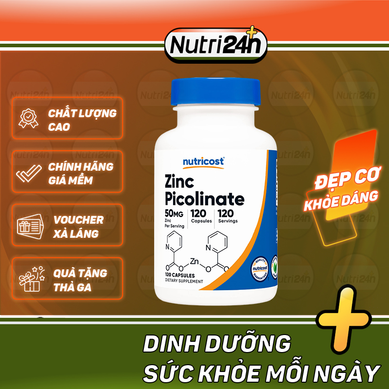 Nutricost Zinc Picolinate 50mg Viên Uống Bổ Sung Kẽm Hàm Lượng Cao