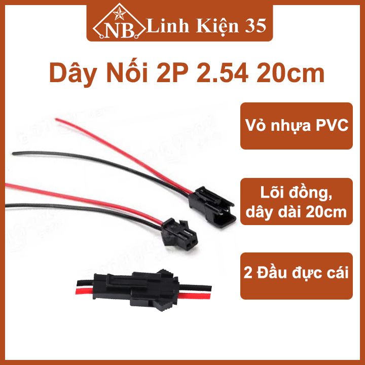 Dây kết nối 2p 2.54 chiều dài 20cm 2 đầu đực cái đỏ-đen