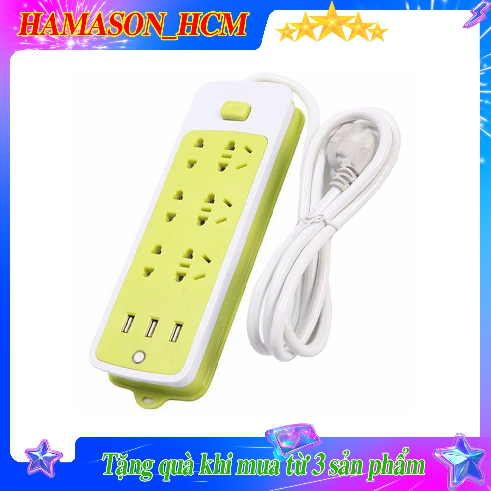 Ổ cắm điện đa năng 6 ổ cắm cùng 3 khe cắm USB cho phép người dùng sạc pin điện thoại mà không cần tới củ sạc.