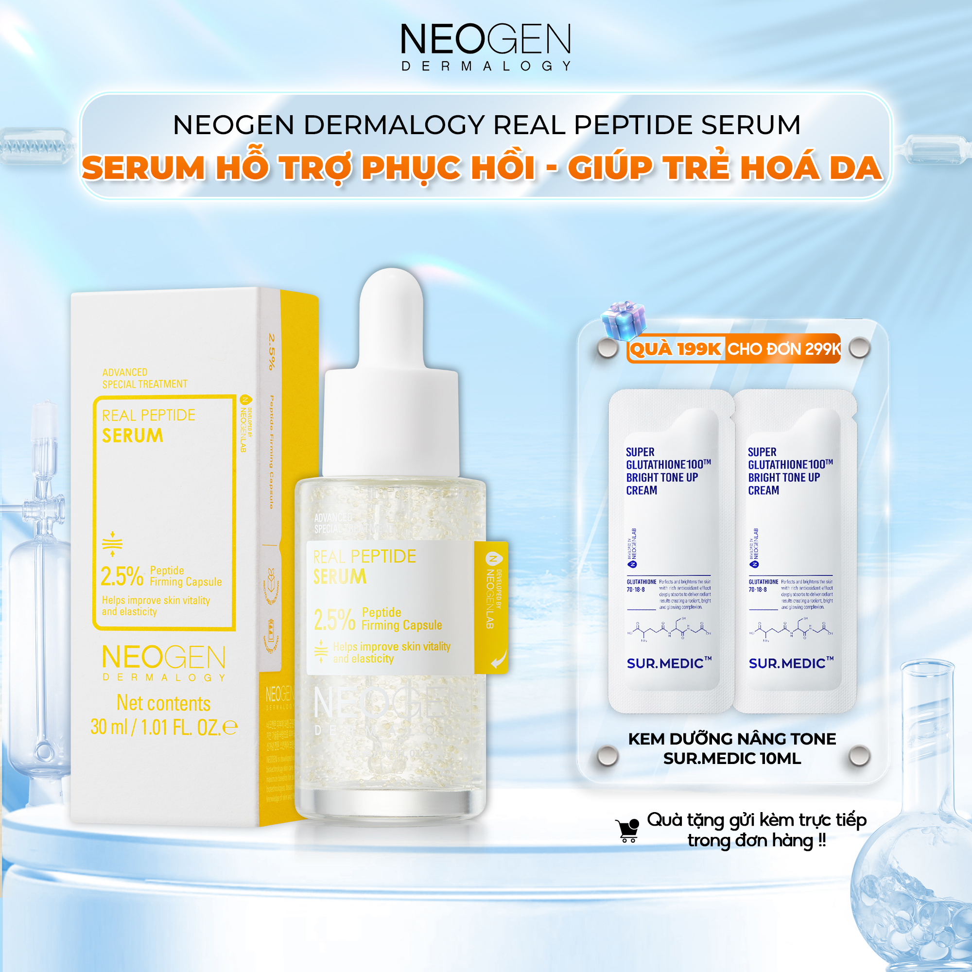 Serum Phục Hồi Trẻ Hoá Da 2,5% Peptide Sinh Học Neogen Dermalogy Real Peptide Serum 30ml