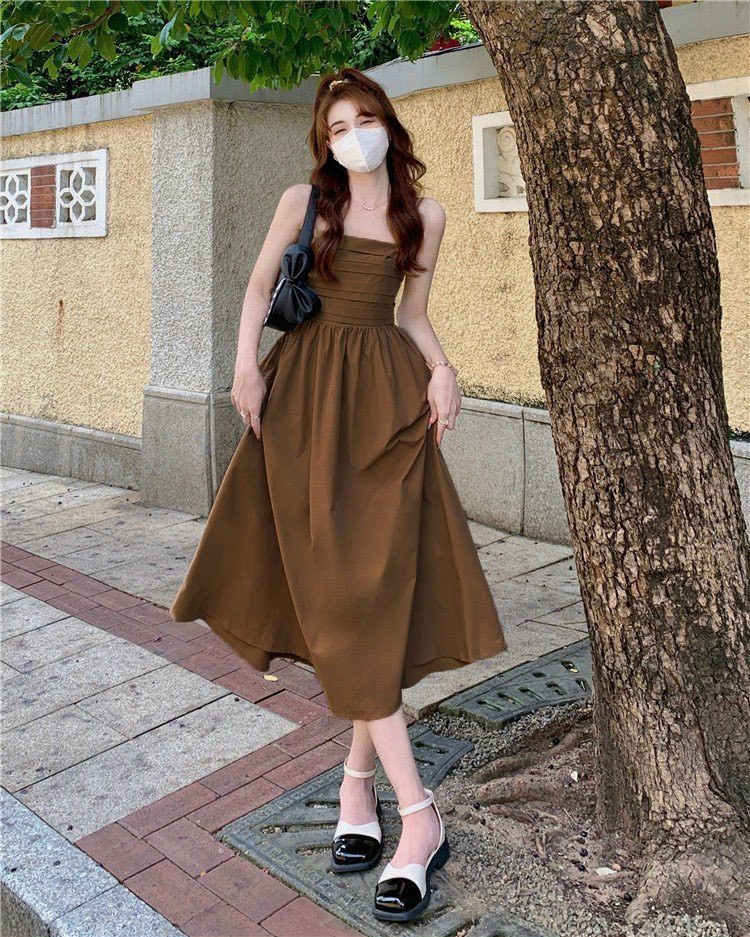 Đầm phong cách hepburn xếp li 2 dây nơ
