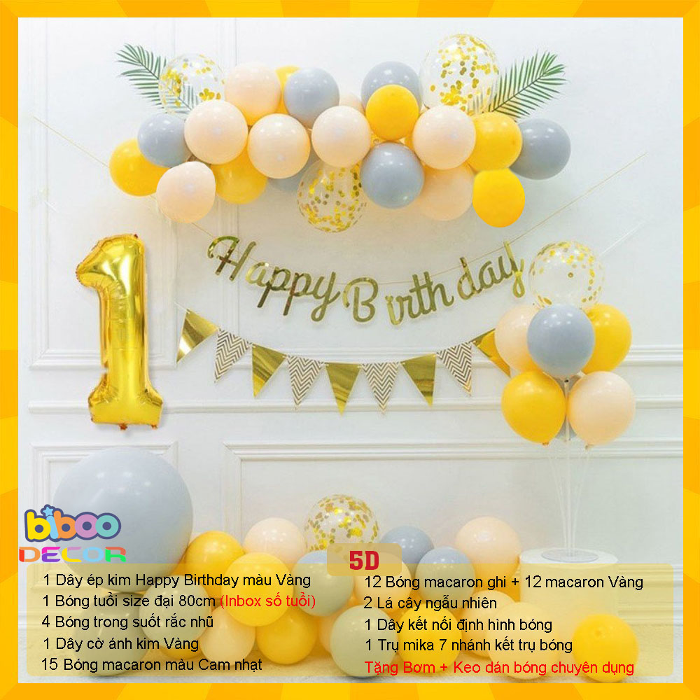 [TẶNG NGAY BÓNG TUỔI] Combo set bóng bay trang trí sinh nhật, trang trí thôi nôi, trang trí đầy tháng bé trai bé gái - BiBoo Decor 5D