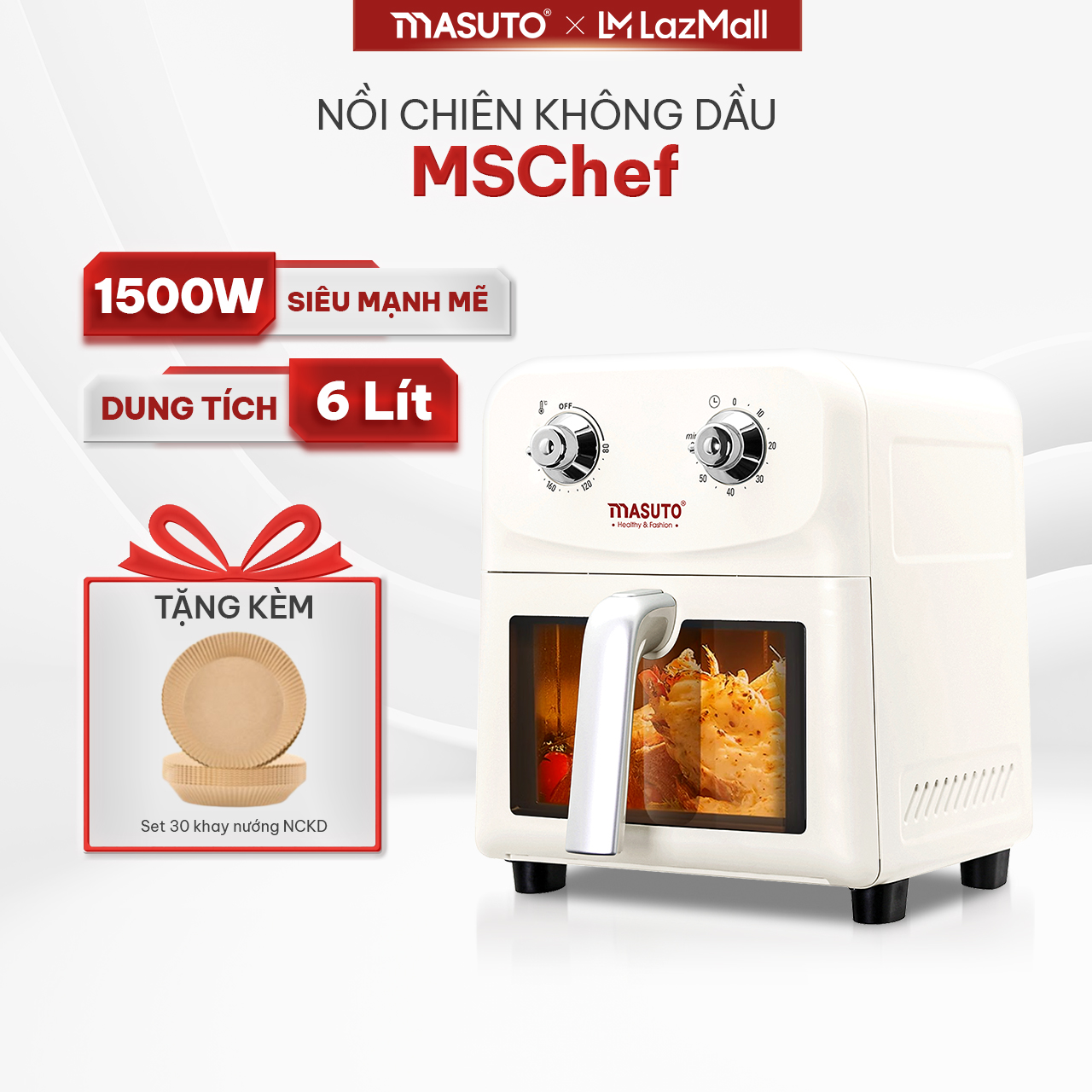 Nồi chiên không dầu Masuto MSChef 6L 1500W đa năng dễ vệ sinh an toàn trong quá trình sử dụng