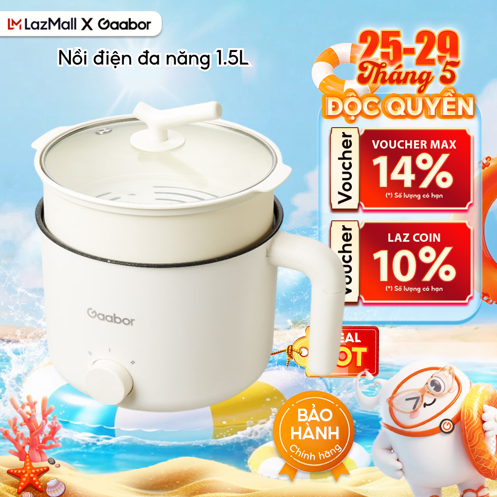 [HỎA TỐC HCM] Nồi điện đa năng dung tích 1.5L/ 1.6L/ 2L/ 2.5L Gaabor GR-N15A công suất 600W 2 mức nhiệt tặng kèm xửng hấp - Bảo hành 12 tháng 1 đổi 1