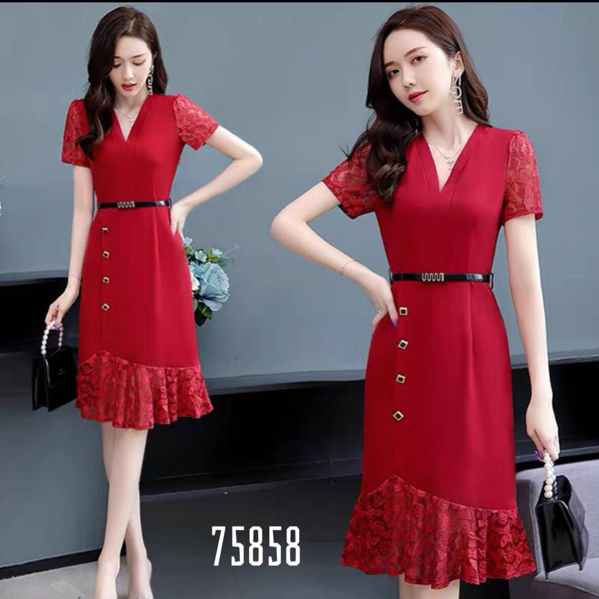 [HCM]ĐẦM SUÔNG DỰ TIỆC PHỐI REN KÈM THẮT LƯNG SANG TRỌNG