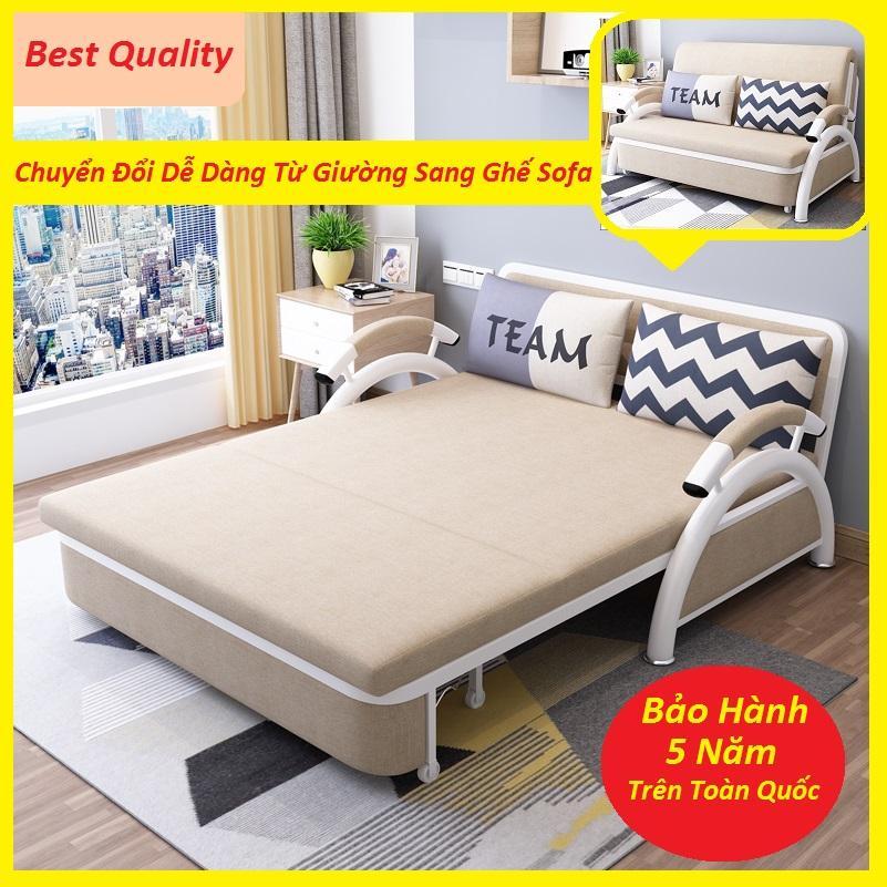 [Trả góp 0%][Có Video] Giường Đa Năng Nệm Cao Su Kiêm Ghế Sofa Giường 1m95 x 1m32 Khung Hợp Kim Thép Không Gỉ ( tặng kèm 2 gối trị giá 500k )