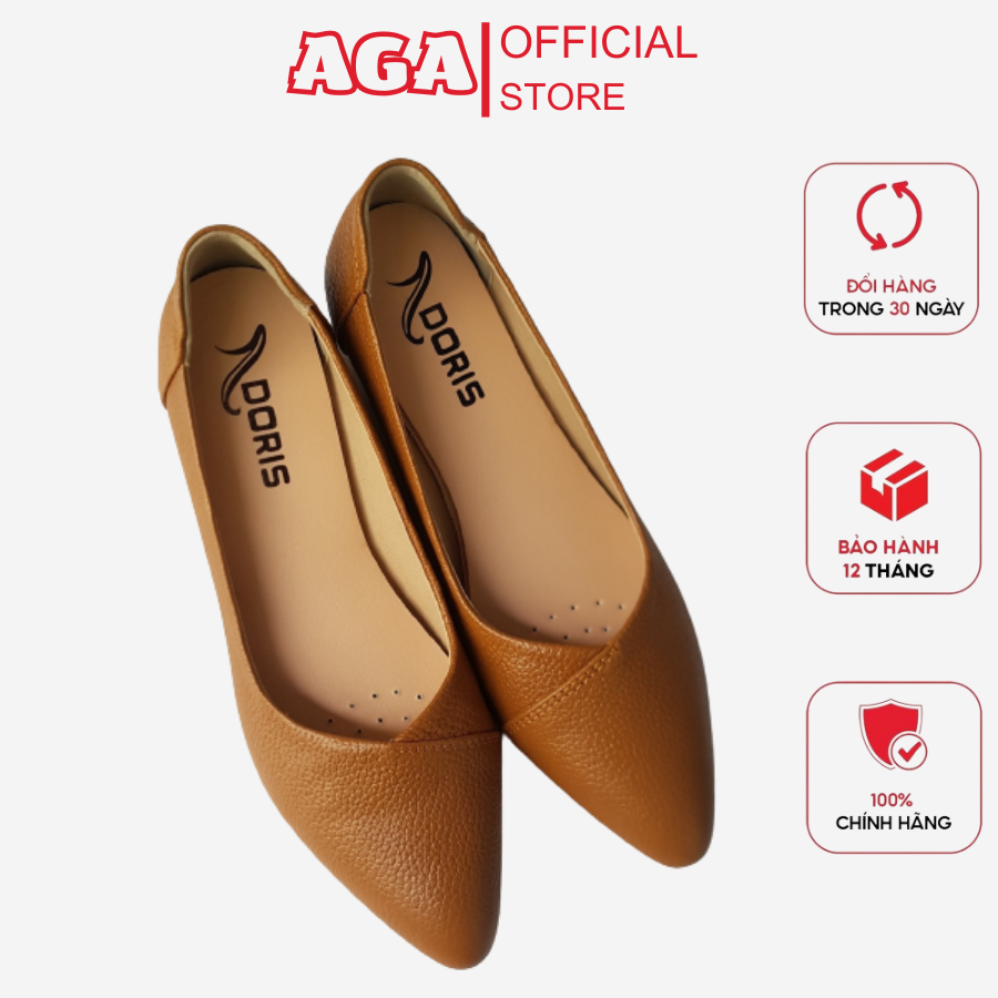 Giày búp bê nữ da thật đế xuồng 5cm êm chân mũi nhọn aga a504