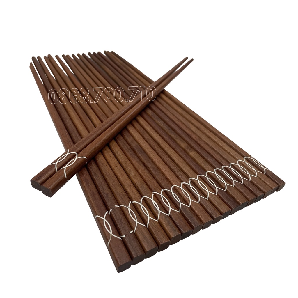 Bộ 10 đôi đũa gỗ gõ đầu vuông hắn họa tiết -- không sơn phủ hóa chất ,đũa gỗ an toàn cho sức khỏe