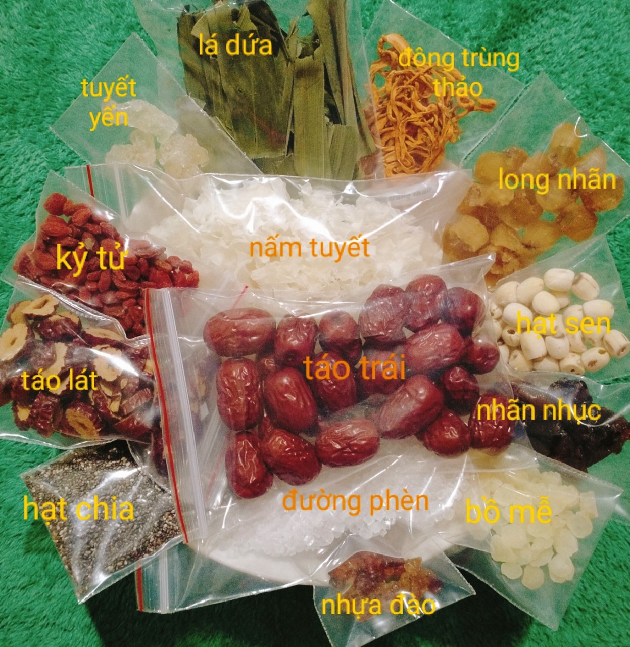 SET NGUYÊN LIỆU CHÈ DƯỠNG NHAN  14 VỊ LOẠI 1 CHẤT LƯỢNG - SET  LỚN 500g- hình thật - free ship