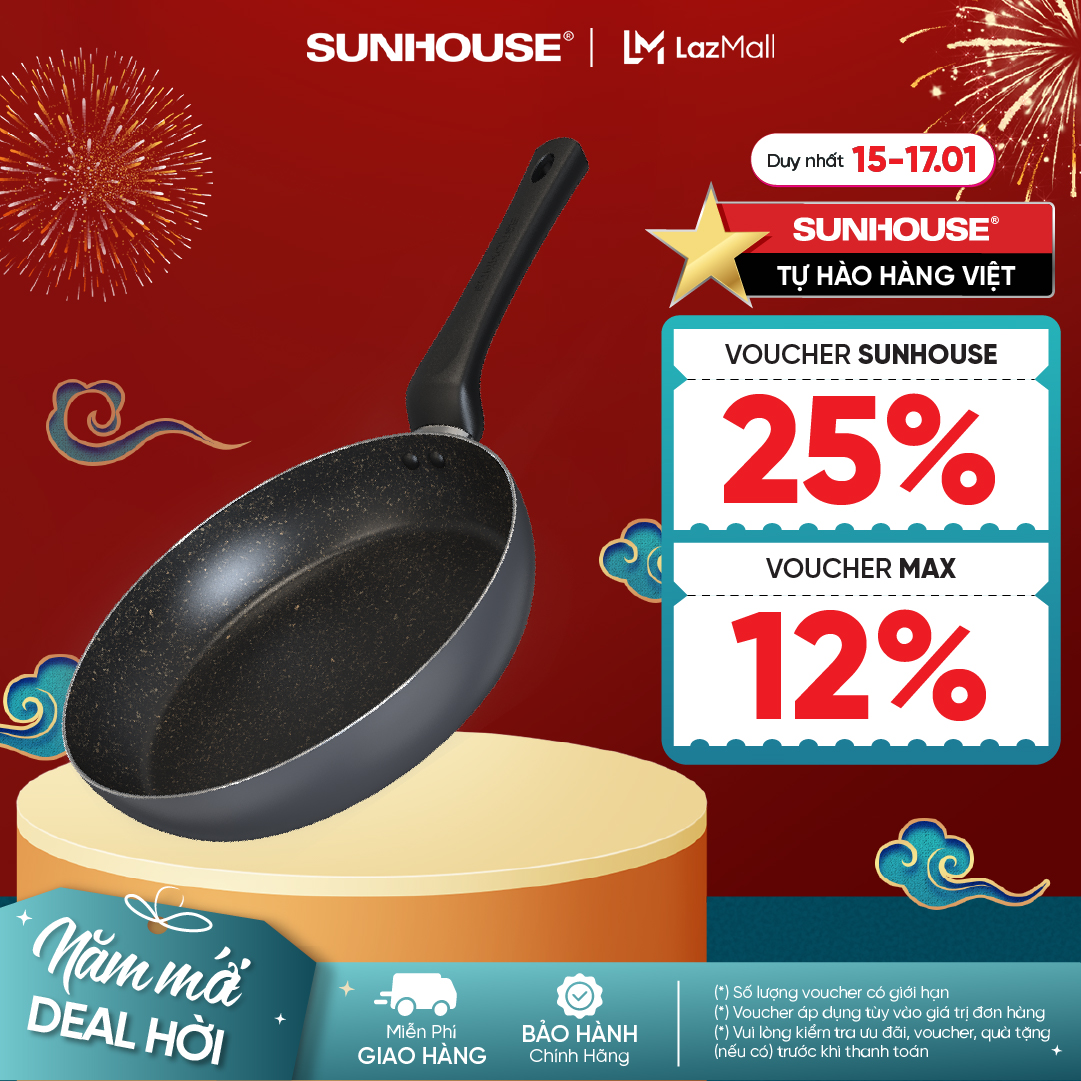 Chảo Chống Dính SUNHOUSE CT PLUS - KHÔNG DÙNG CHO BẾP TỪ - Chống Dính Tiêu Chuẩn Mỹ - An Toàn Sức Khỏe