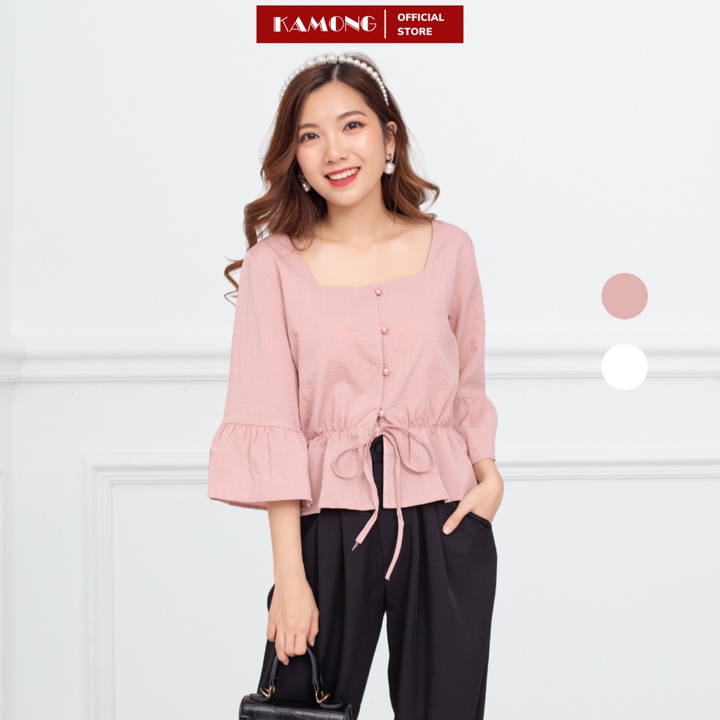 Áo cổ vuông rút eo kamong a056