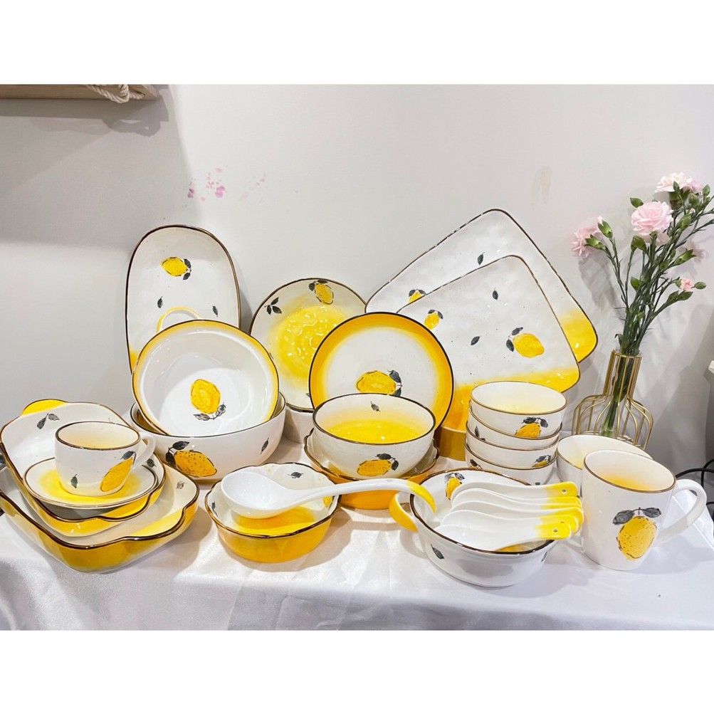 Bát sứ ăn cơm bát sứ cao cấp bát decor họa tiết vàng chanh