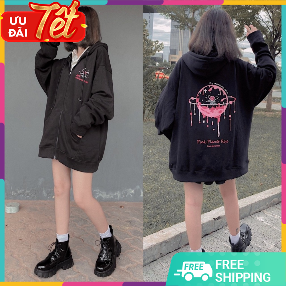 (FREESHIPMAX) Áo Khoác Nữ Dày Dặn Không Xù Lông In Hình Pink Planet Không Ra Màu, Áo Khoác Nữ Nỉ Ngoại Chất Lượng Giá Rẻ