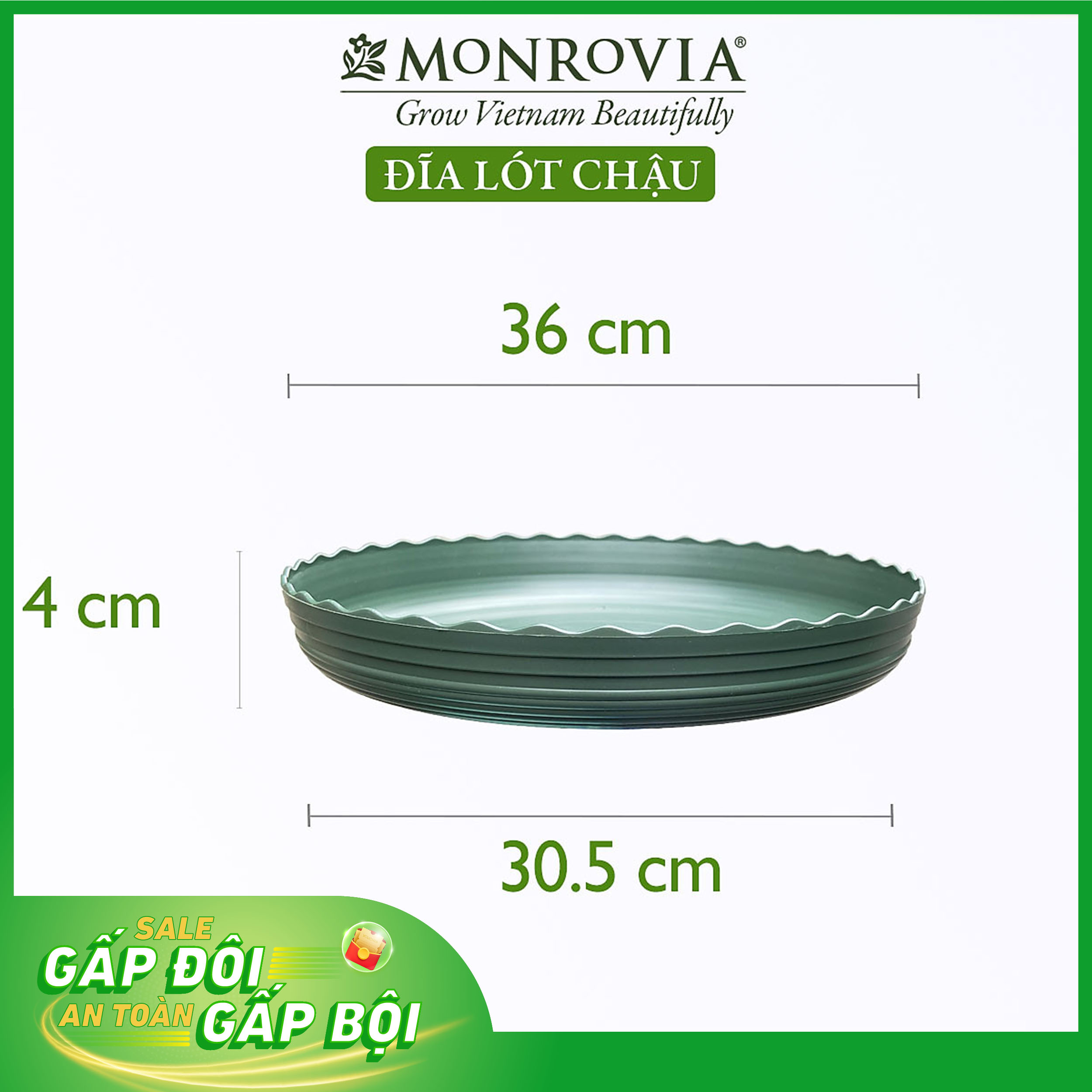 Combo 3 Đĩa lót chậu nhựa trồng cây MONROVIA 7 GL, chậu trồng cây, chậu cây cảnh mini, để bàn, treo ban công, treo tường, cao cấp, chính hãng thương hiệu MONROVIA