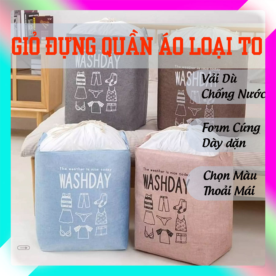 Túi Đựng Chăn Màn LOẠI TO Giỏ Đựng Quần Áo, Có Quai Xách, Thể Tích 72L, Wash Day