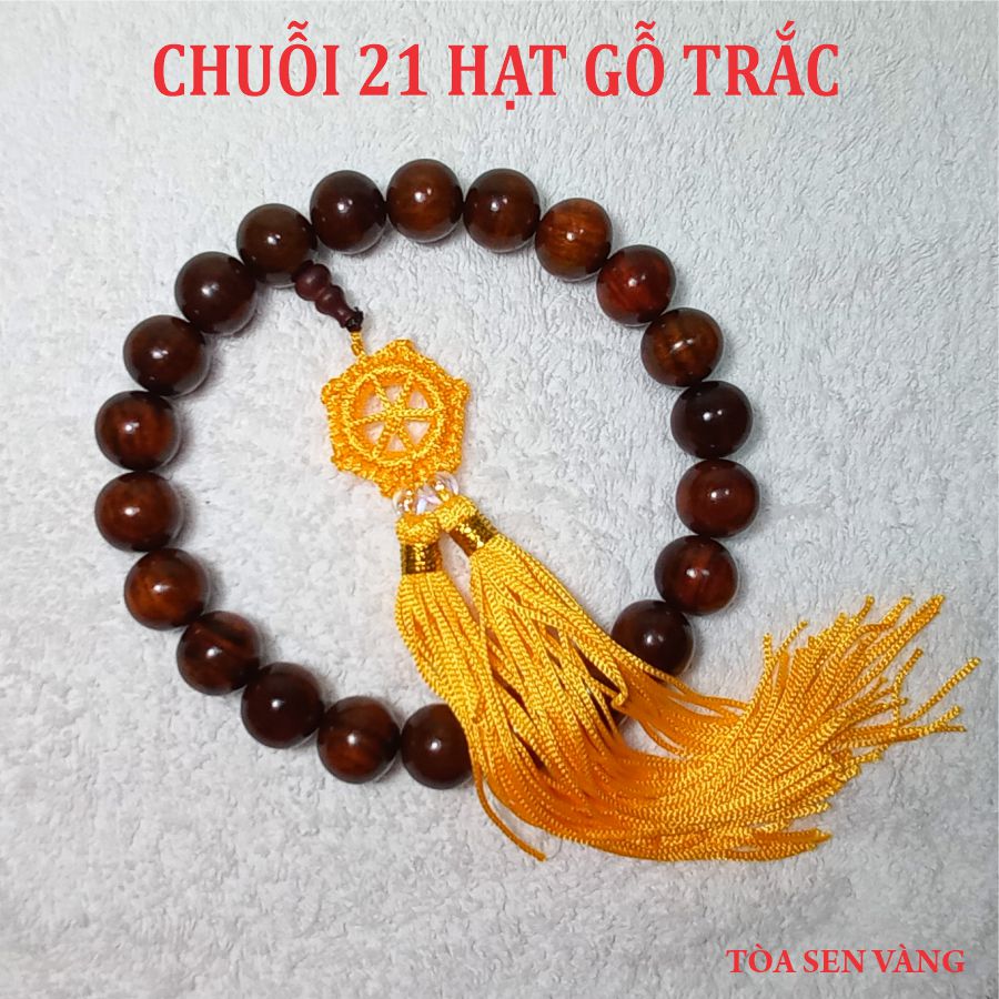Chuỗi Hạt Niệm Phật - Chuỗi 21 Hạt Gỗ Trắc 20mm, tua dây bánh xe pháp có nhiều màu lựa chọn