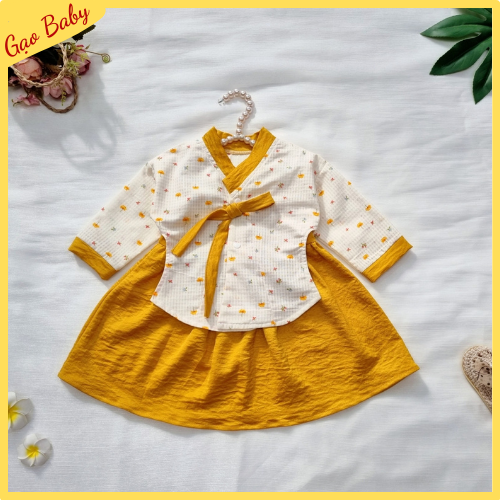 Váy Trẻ Em Hanbok Hàn Quốc Cho Bé Gái Hoạ Tiết Hoa Vàng