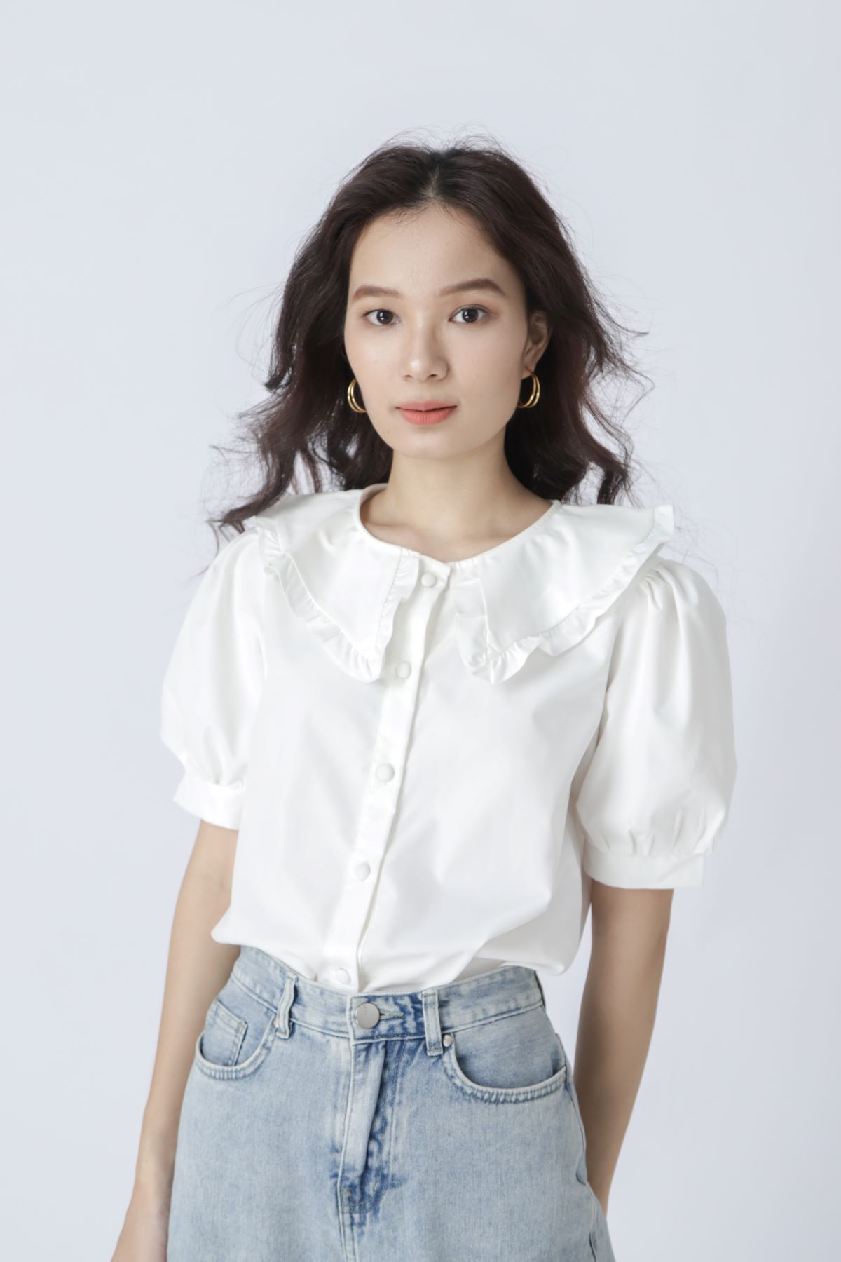 Aoem - the bouncy shirt - áo sơ mi cổ bèo tay phồng