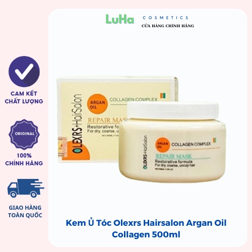 Kem Ủ Tóc Olexrs Hairsalon Argan Oil Collagen 500ml, Phục Hồi Tóc Hư Tổn, giúp tóc mọc nhanh, khỏe mạnh, LuHa_Cosmetics
