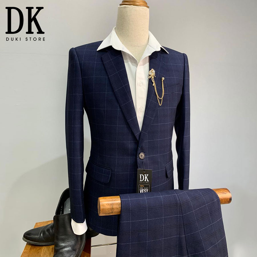 Bộ vest nam hàn quốc kẻ caro đẹp dka0037- duki store