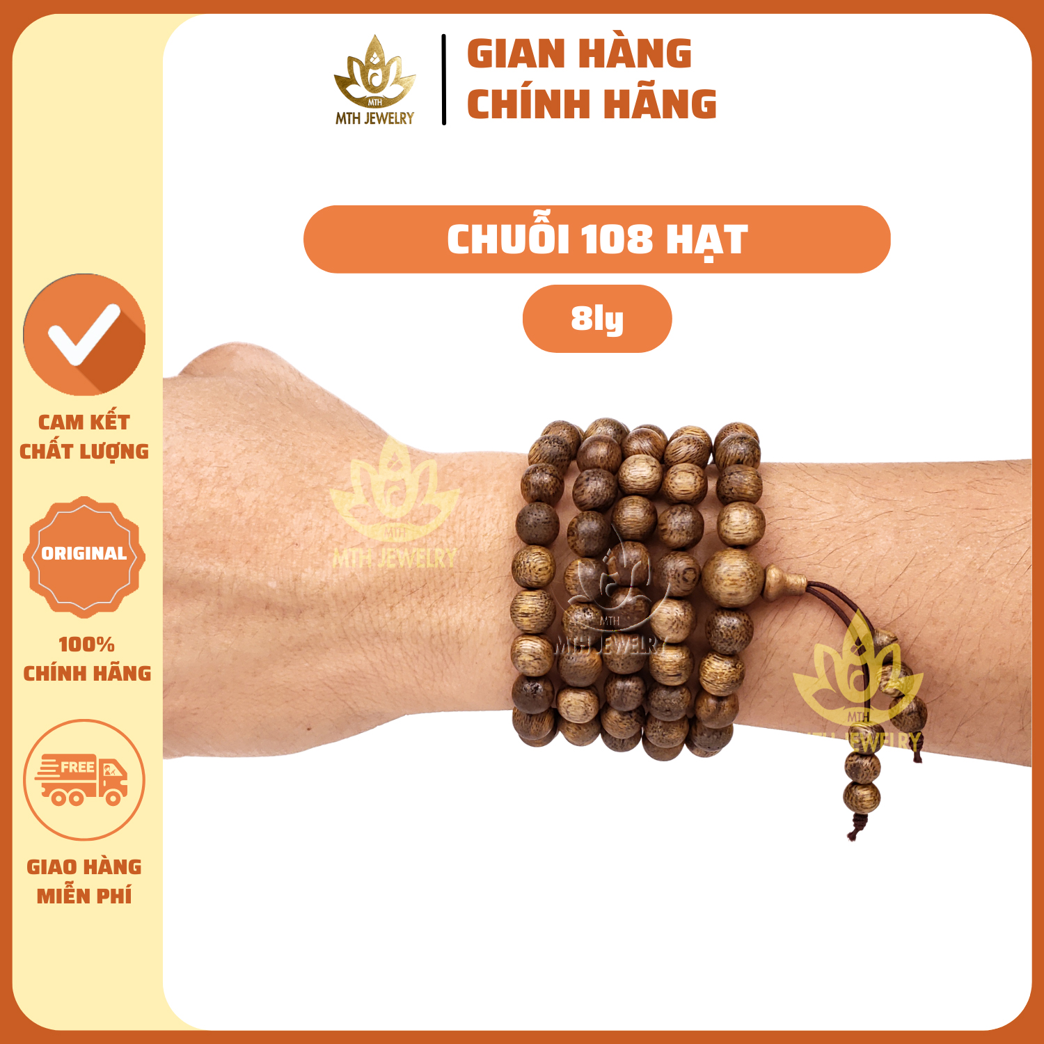 Vòng đeo tay chuỗi tràng 108 hạt 8mm phong thủy trầm hương MTH JEWELRY mùi thơm dịu nhẹ mang lại may mắn tài lộc cho người đeo vòng cặp đôi nam nữ may mắn tài lộc
