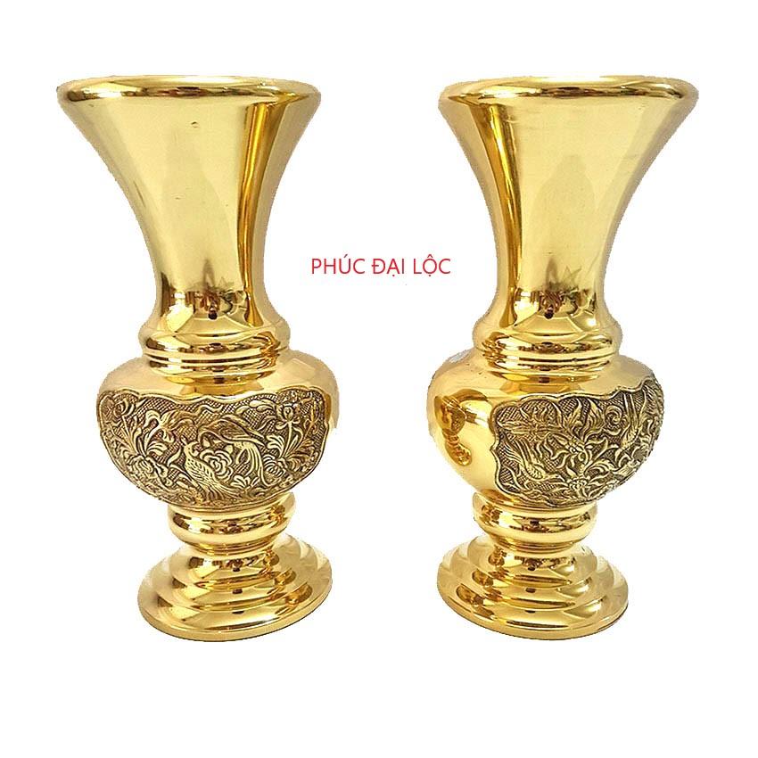 Đôi lọ hoa Bông Cúc bằng đồng cao 30cm màu vàng sáng bóng
