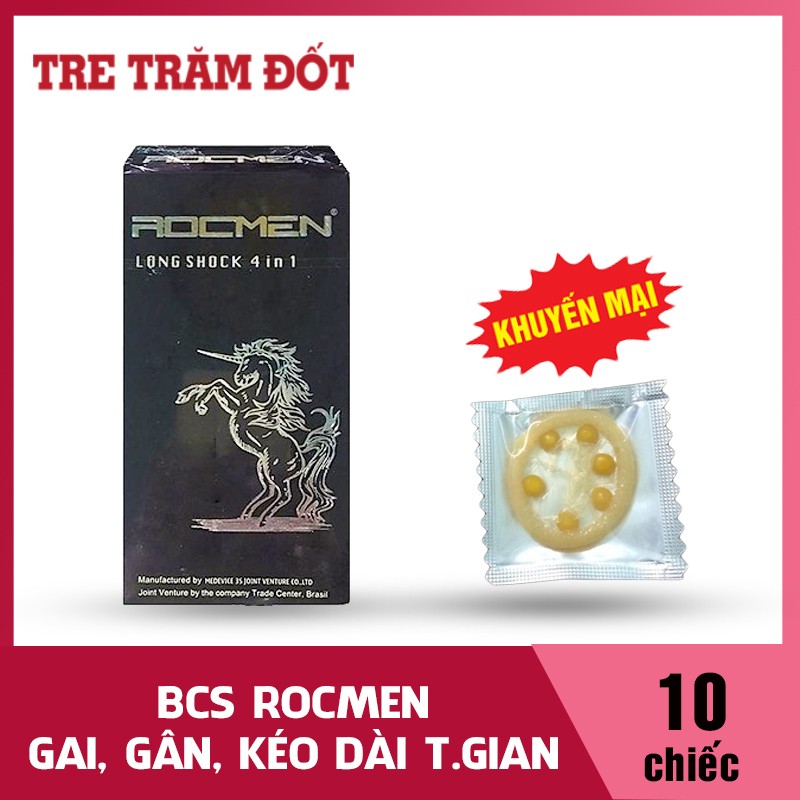Bao cao su 4 in 1 Có Gai gân kéo dài thời gian Rocmen đen tặng hộp bao cao su 6 bi tăng khoái cảm. Bao cao su gai, bao đôn dên, bao cao su kéo dài thời gian quan hệ chống xuất tinh sớm