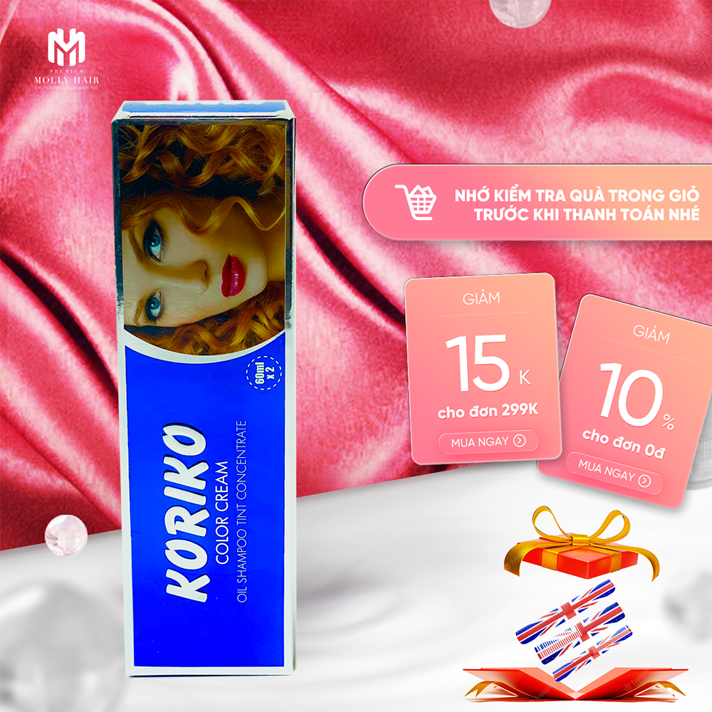 Thuốc nhuộm tóc đen Mollyhair thương hiệu Koriko, nhuộm đen chỉ trong lần đầu sử dụng 80mlx2