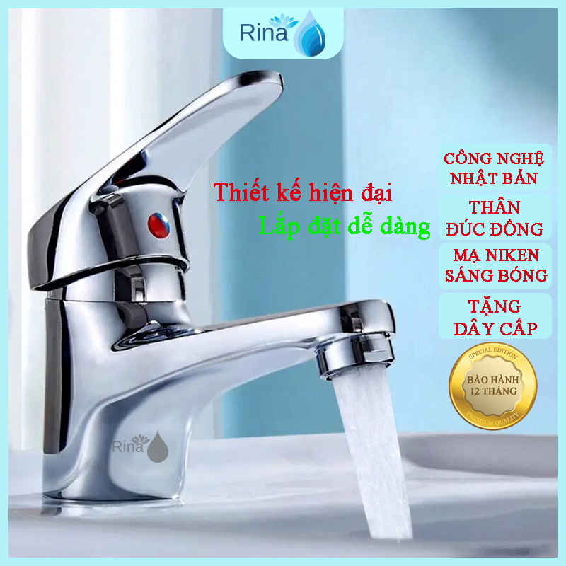 Bộ Vòi Lavabo Rửa Mặt Nóng Lạnh Rina RN4009 Đồng Thau Xi Bóng Cao Cấp