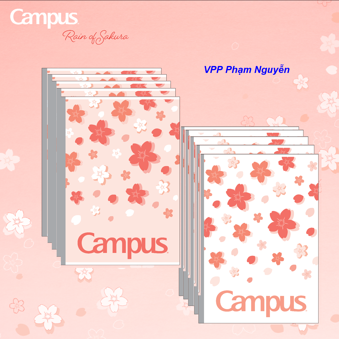 Tập 10 Quyển Vở Kẻ Ngang 80 Trang Campus Sakura - Vở Có Chấm - ĐL 70g/m2 - Gáy Dán