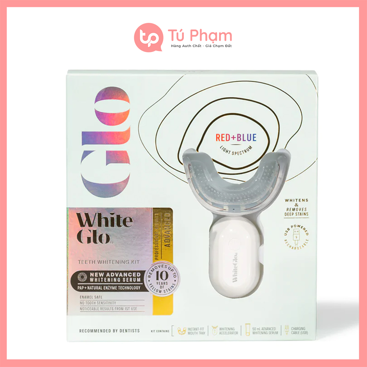 Bộ Làm Trắng Răng White Glo Teeth Whitening Kit Red + Blue Light Spectrum Số 10