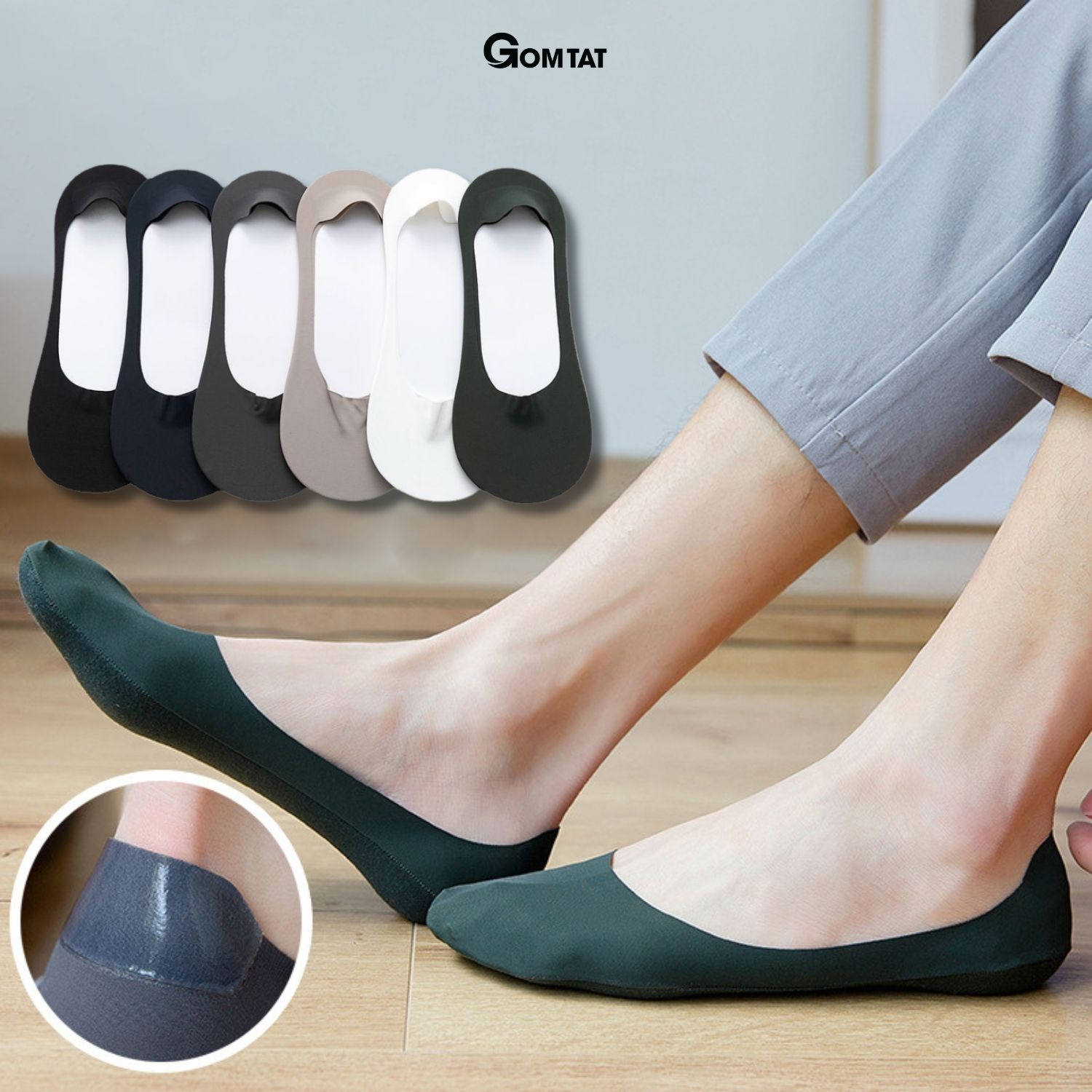 Combo 6 đôi tất nam lười gomtat có đệm silicon chống tuột gót, chất liệu cotton mềm mại thoáng khí - luoisieumong-cb6